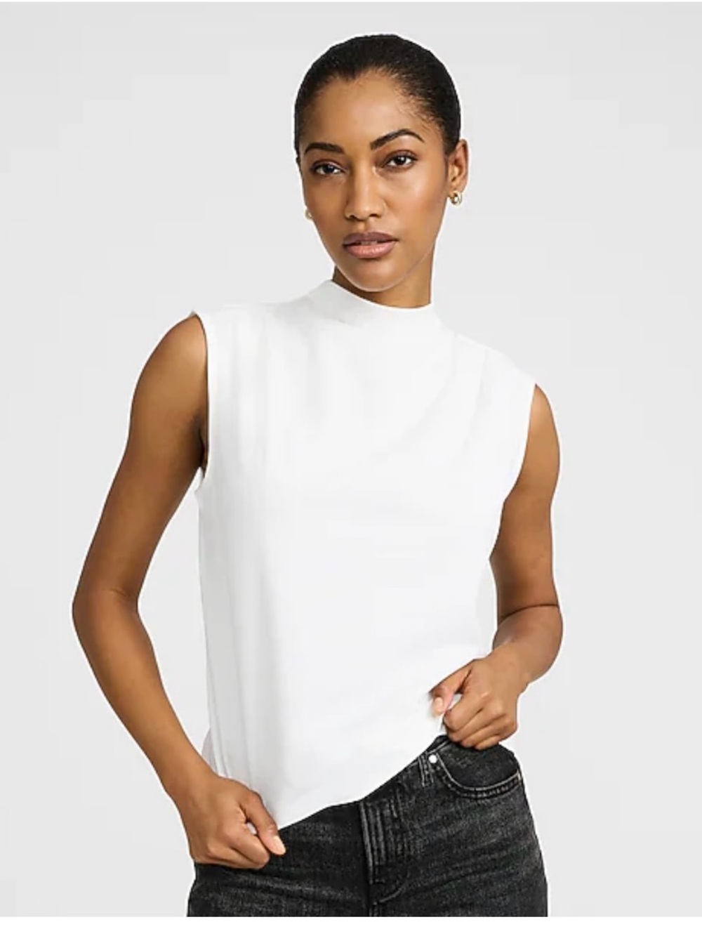 Athleta White Sleeveless Mock-Neck Tank